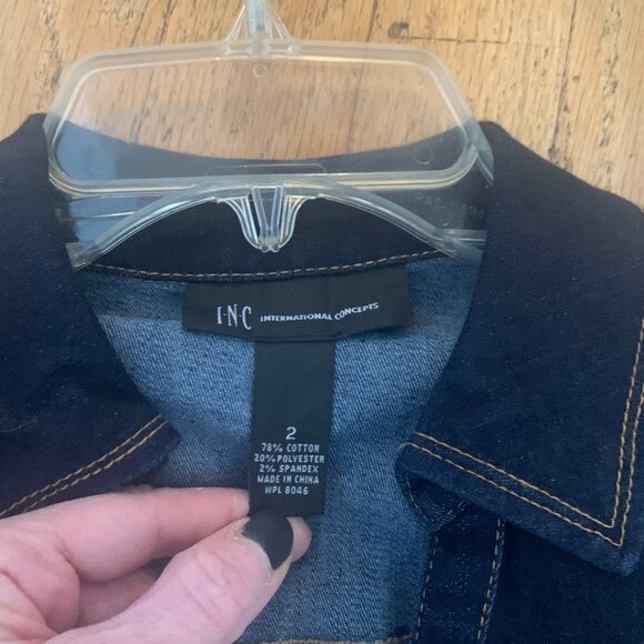 Dark stretch denim fitted INC dress. Falls below the knee. - Picture 6 of 8